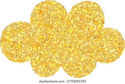 Yellow glitter cloud shape. Golden cloud silhouette shiny shimmer texture. Abstract sky heaven grainy kids vector design. Sparkling stipple dots decoration element