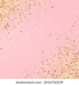 Yellow Glitter Happy Vector Pink Background. Shiny Dust Card. Gold Triangle Golden Backdrop. Confetti Transparent Wallpaper.