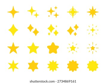 Yellow glitter star icon set (vector)