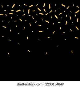 Yellow Glitter Vector Black Background. Luxurious Paint Shiny Invitation. Shavings Rich Wallpaper. Confetti Falling Postcard.