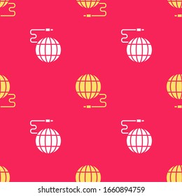 Icono de la tecnología global amarilla o red social aislado sin fisuras en el fondo rojo. Ilustración vectorial