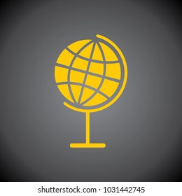 Yellow globe icon on black background.