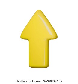 Yellow glossy 3D arrow pointing upwards, vector illustration. Perfect for business growth concepts, infographics, and user interface design. Ideal for web and print projects.