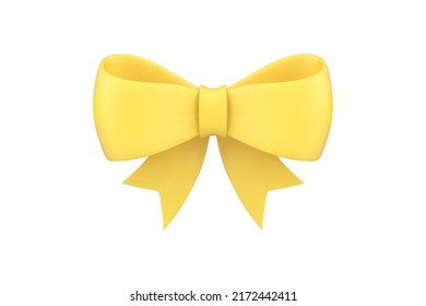 Yellow glossy bow festive satin ribbon fashion decorative element realistic 3d icon vector illustration. Bright silk present gift wrapped knot fabric branding holiday decorative symbol celebration