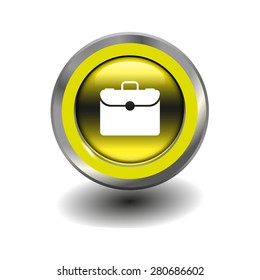 Yellow glossy button with metallic elements and white icon case, vector design for website