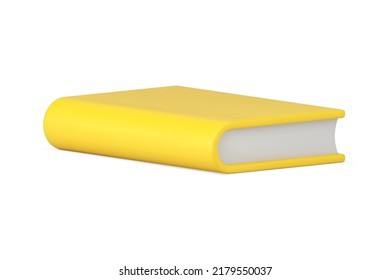 Yellow glossy cover paper book horizontal lying knowledge science academic literature realistic 3d icon vector illustration. Dictionary textbook guide novel college information reading notebook diary