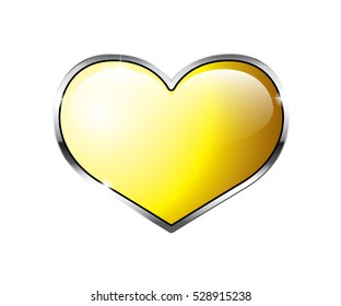 Yellow glossy heart in a silver frame. Vector illustration, on transparent background, with space for your text. 