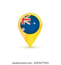 Yellow Glossy Map Pin with Australian Flag Inside