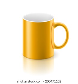 Yellow glossy  mug on the white background.