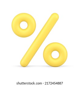 Yellow glossy percent mathematical badge with line two circle balloon realistic 3d icon vector illustration. Bright shiny percentage financial investment symbol banking special offer shopping price