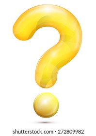 Yellow glossy realistic question mark sign. Vector illustration