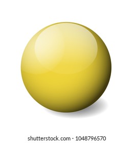 Yellow glossy sphere, ball or orb. 3D vector object with dropped shadow on white background.