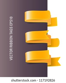 Yellow glossy vector ribbon tags collection