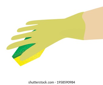 Yellow glove hand hold sponge. vector