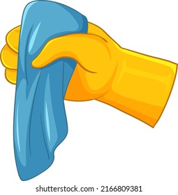 Yellow glove holding blue towel illustration