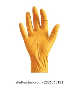 Yellow glove protects hand over white