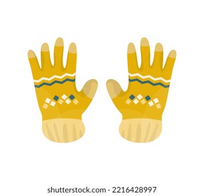 Yellow gloves isolated. Knitted winter autumn accessory. Warm clothes. Fashion. Flat vector illustration.