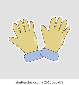 Yellow Gloves Vector Illustration Sticker. A vibrant vector sticker featuring yellow gloves with blue cuffs—ideal for fashion, healthcare, and graphic design projects
