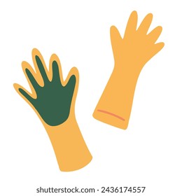guantes amarillos para trabajar en el jardín y el campo o la agricultura en un lindo estilo plano dibujado a mano