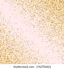 Yellow Glow Anniversary Pink Background. Rich Polka Background. Gold Circle Vector Illustration. Rain Shiny Pattern.