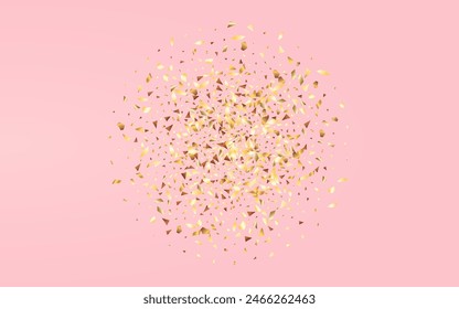 Yellow Glow Bright Vector Pink Background. Golden Particle Invitation. Golden Triangle Luxury Design. Splash Vector Illustration.