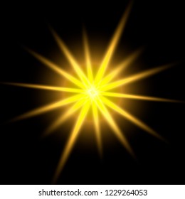 Yellow glow light effect isolated on transparent background. Sun flash with rays and spotlight. Vector illustration.