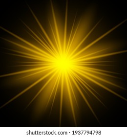 yellow glow.  light effect.  light on a black background.  the sun.  yellow rays.