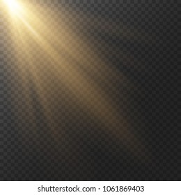 Yellow glow light effect. Sun with rays and glow on transparent background. Vector illustration