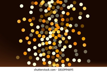 Yellow Glow Luxury Brown Dark Background. Anniversary Dust Texture. Golden Rain Christmas Pattern. Polka Bridal Design.