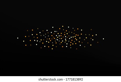 Yellow Glow Vector Black Background. Effect Sparkle Invitation. Gold Rain Golden Illustration. Confetti Isolated Backdrop.