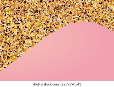 Yellow Glow Vector Pink Background. Golden Galaxy Confetti Banner. Rain Party Illustration.  Shiny Festive Sparkle Pattern.