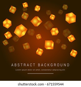 Yellow glowing 3D glass chromium cube abstract background vector design