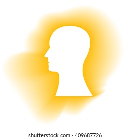 Yellow glowing abstract sign of the head man white silhouette. Image on white background. Vector illustration.