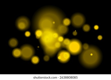 Yellow glowing bokeh. Radiant circles with blur and soft edges forming glowing light spread on black. Ideal for light, warmth, dreamlike and festive abstract themes.