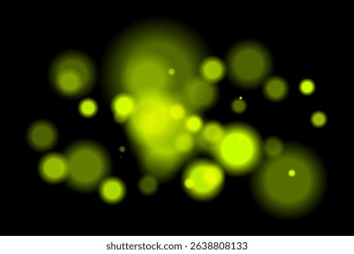 Yellow glowing bokeh. Radiant circles with blur and soft edges forming glowing light spread on black. Ideal for light, warmth, dreamlike and festive abstract themes.