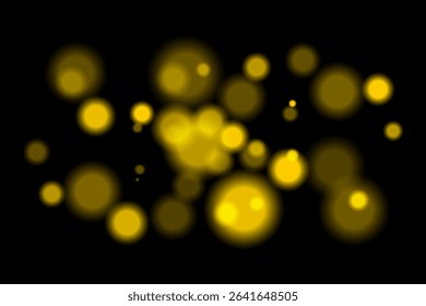 Yellow glowing bokeh. Warm blurred circles scattered on dark background, creating festive or fiery atmosphere. Perfect for abstract, energy, or celebration designs.