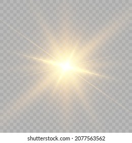 Yellow glowing explosion explosion with transparent. Vector illustration for decoration. A bright star, a flash of the sun. Glare texture. Vector