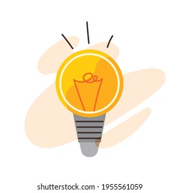 Yellow glowing light bulb. Idea concept vector illustration.