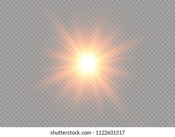 Yellow glowing light burst explosion with transparent. Vector illustration for cool effect decoration with ray sparkles. Bright star. Transparent shine gradient glitter, bright flare. Glare texture.