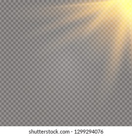 Yellow glowing light burst explosion on transparent background. Vector illustration light effect decoration with ray. Bright star. Translucent shine sun, bright flare. Center vibrant flash