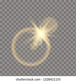 Yellow glowing light burst explosion on transparent background. Vector illustration light effect decoration with ray. Bright star. Translucent shine sun, bright flare. Center vibrant flash 