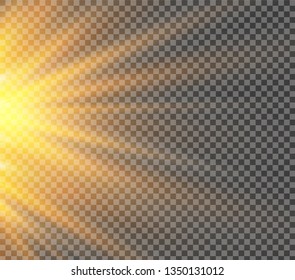 yellow glowing light burst explosion on transparent background. Vector illustration light effect decoration with ray. Bright star. Translucent shine sun, bright flare. Center vibrant flash