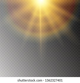 yellow glowing light burst explosion on transparent background. Vector illustration light effect decoration with ray. Bright star. Translucent shine sun, bright flare. Center vibrant flash