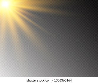 Yellow glowing light burst explosion on transparent background. Vector illustration light effect decoration with ray. Bright star. Translucent shine sun