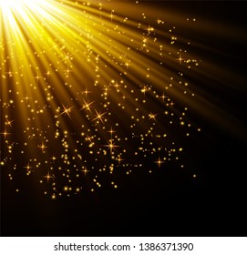 Yellow glowing light burst explosion on transparent background. Vector illustration light effect decoration with ray. Bright star. Translucent shine sun