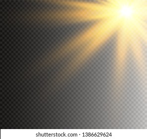 Yellow glowing light burst explosion on transparent background. Vector illustration light effect decoration with ray. Bright star. Translucent shine sun