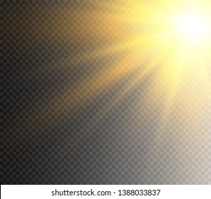 Yellow glowing light burst explosion on transparent background. Vector illustration light effect decoration with ray. Bright star. Translucent shine sun