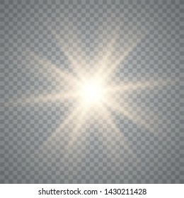 Yellow glowing light burst explosion with transparent. Bright Star. Transparent shining sun, bright flash. Star on transparent background.