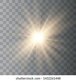 Yellow glowing light burst explosion with transparent. Bright Star. Transparent shining sun, bright flash. Star on transparent background.