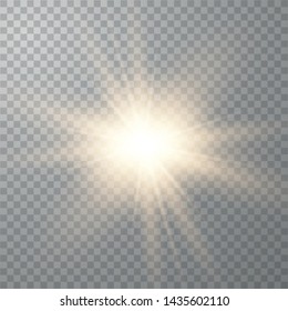 Yellow glowing light burst explosion with transparent. Bright Star. Transparent shining sun, bright flash. Star on transparent background.